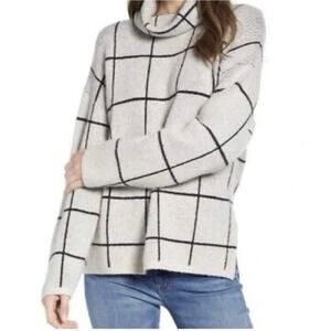 Madewell Womens Windowpane Wool Blend Turtleneck Sweater Sz XL Gray Chunky Boho